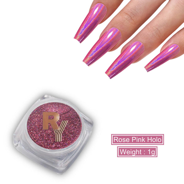 PrettyDiva Rose Gold Chrome Nail Powder - Rose Pink Chrome Nail