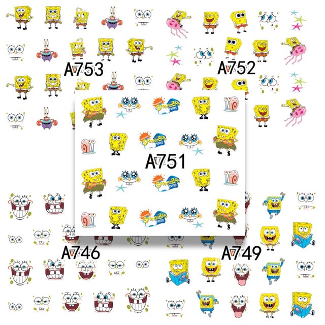 5 pcs Spongebob Water Decals