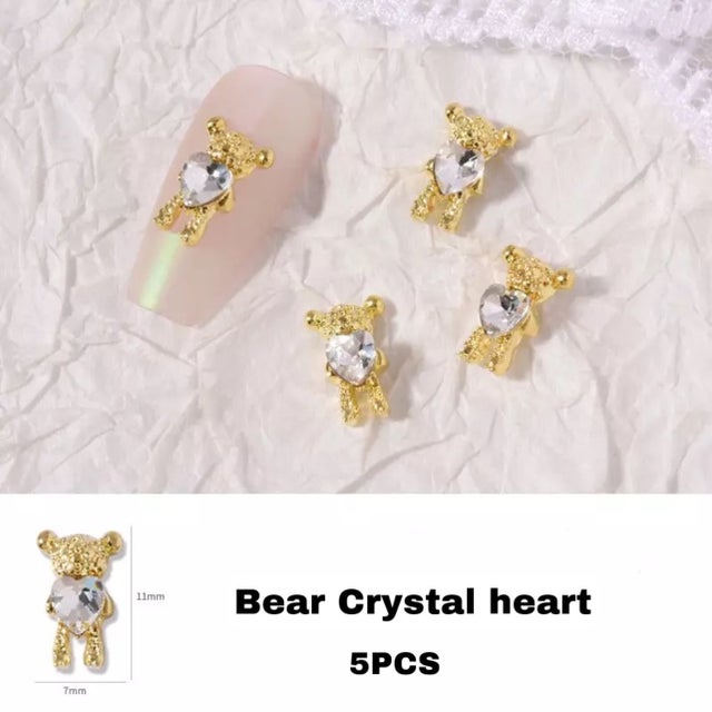 Bear Crystal Heart Charms