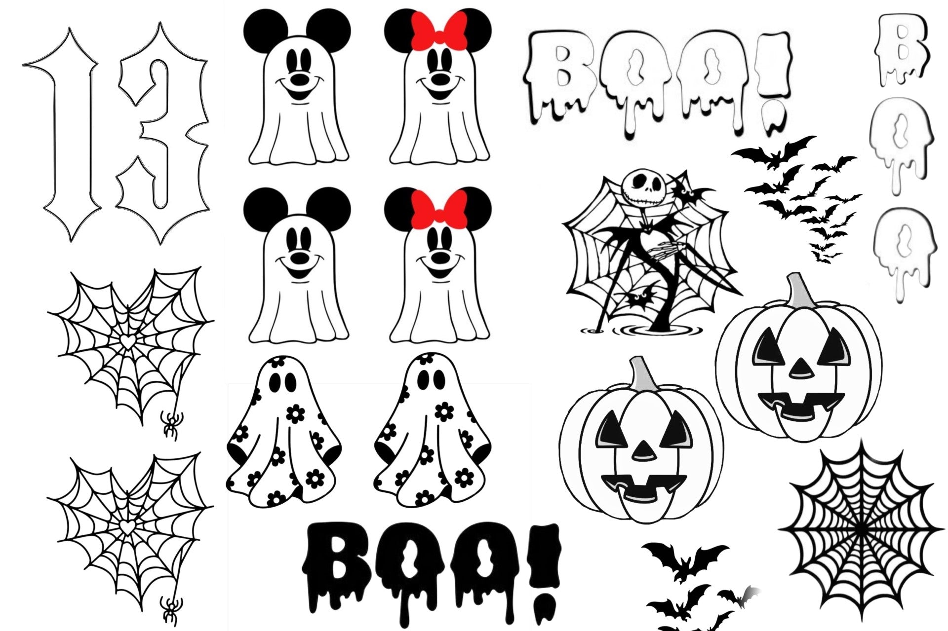 Dibujos animados de Halloween en blanco y negro