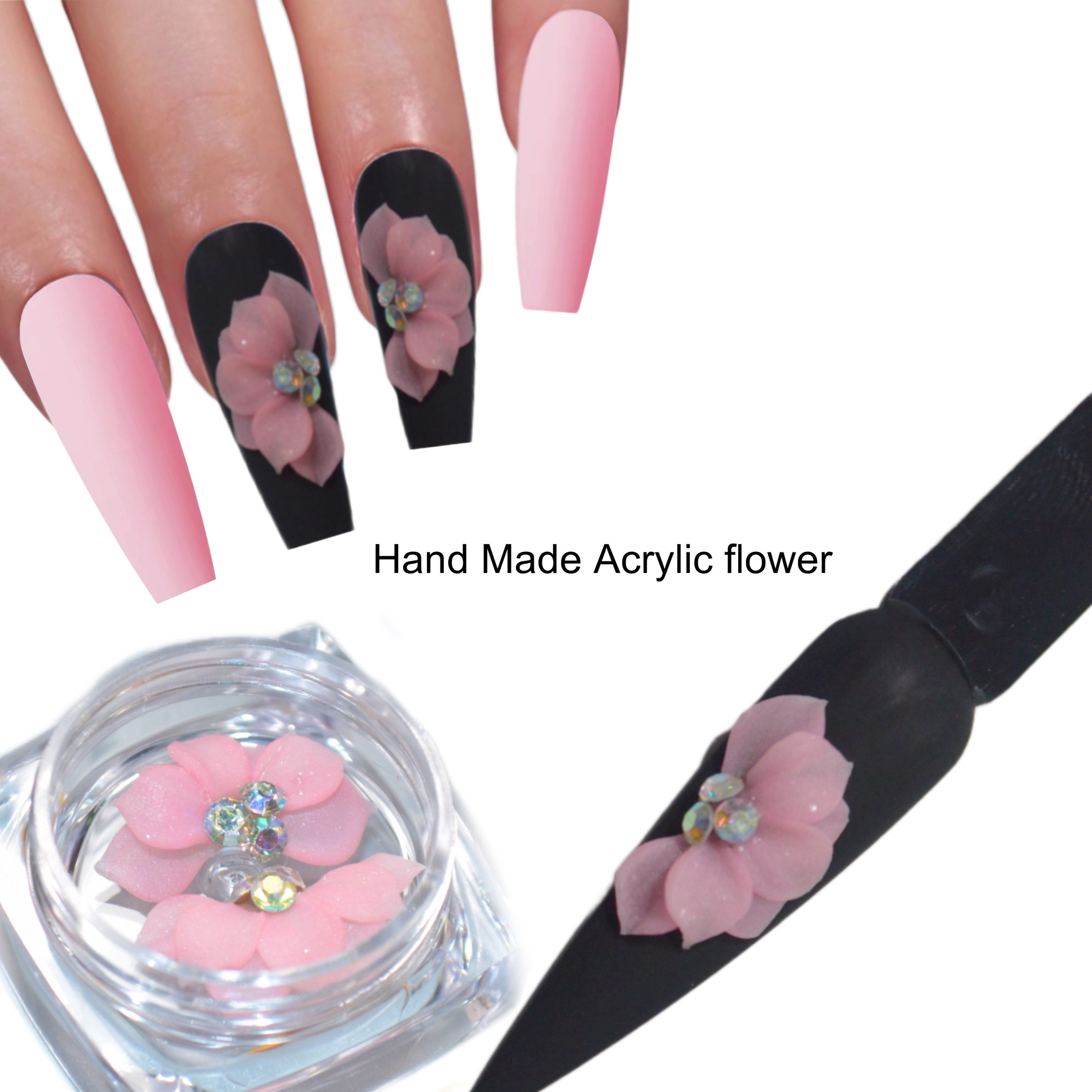 White Pink 3D Acrylic Flower Nail Charms with Pearl Golden Caviar Beads Nail  Art Accessories Nail Designs | Fruugo NO